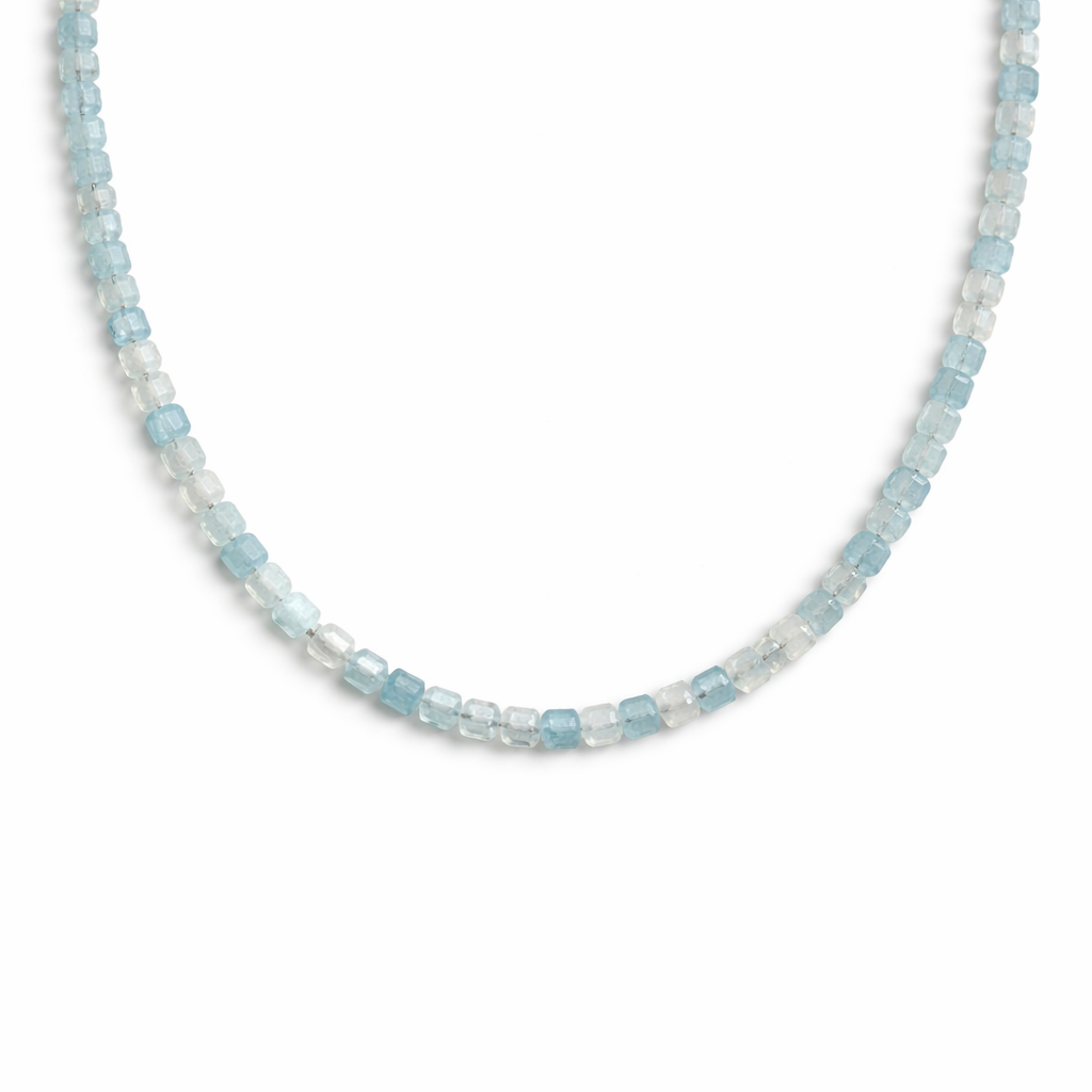 Halskette Aquamarin-Würfel