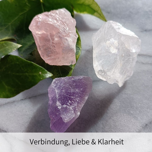 200g Rohsteine für Trinkwasser (Rosenquarz, Bergkristall, Amethyst)
